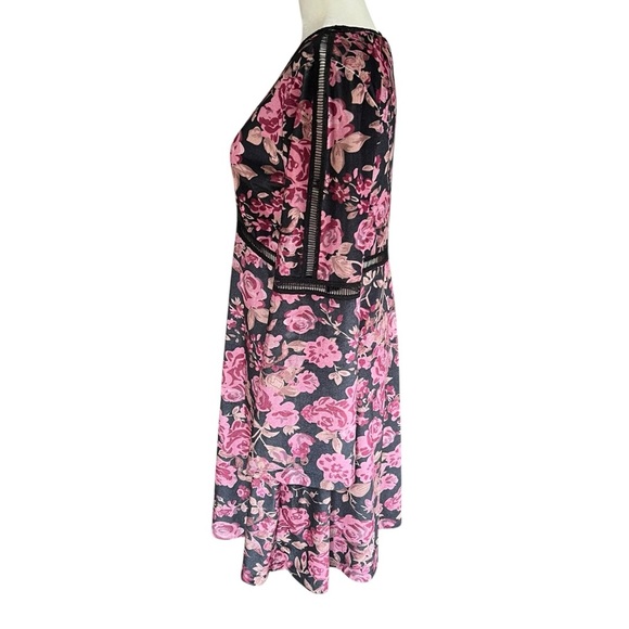 Venus Floral Bell Sleeve Dress – Size M – Black Pink Roses – Made in Turkey - Picture 3 of 9